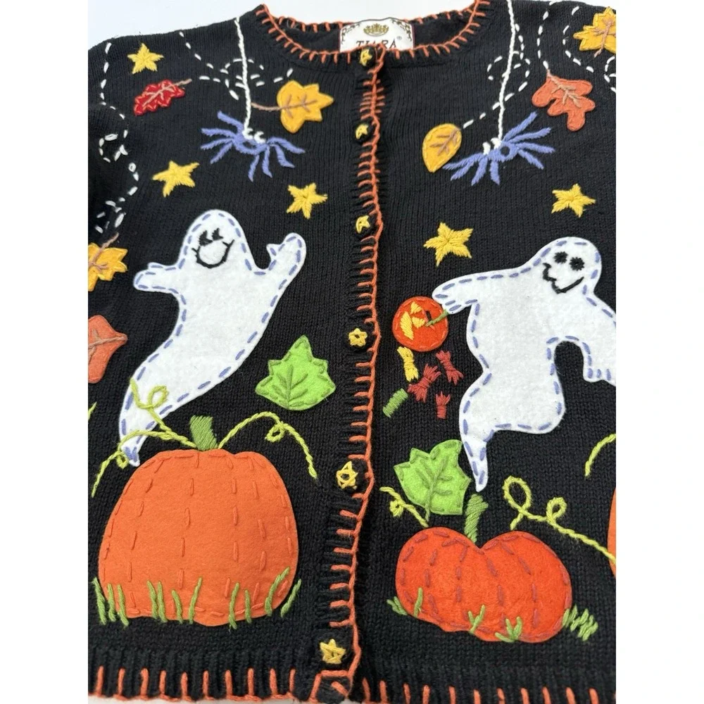 VTG Tiara International Ugly Sweater Cardigan Halloween Childs L  12/14 Buttons